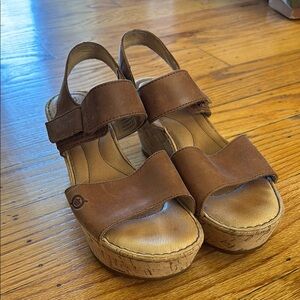 Born Leather Cork Wedge Sandals